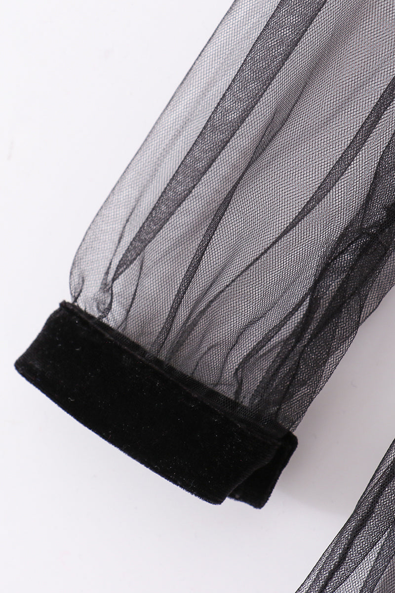 BLACK VELVET RUFFLE GIRL DRESS