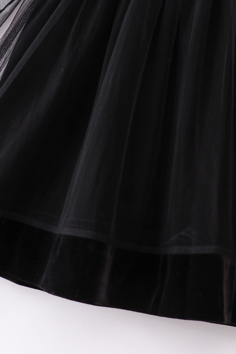 BLACK VELVET RUFFLE GIRL DRESS