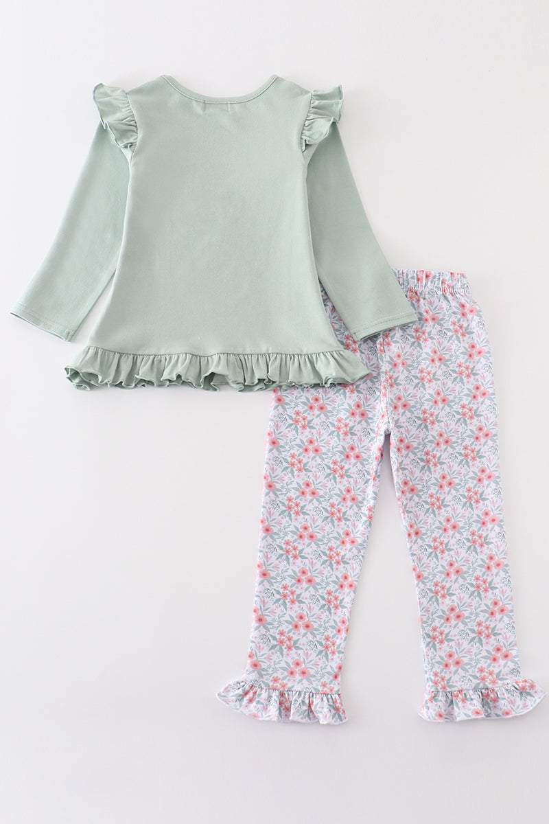 GREEN and FLORAL TURKEY EMBROIDERY GIRL SET
