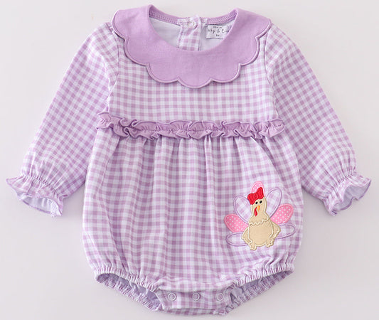 PURPLE TURKEY APPLIQUE GIRL BUBBLE