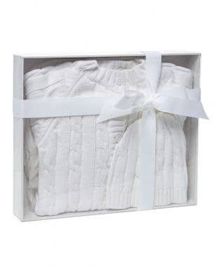 White Boxed Cardigan & Beanie Set