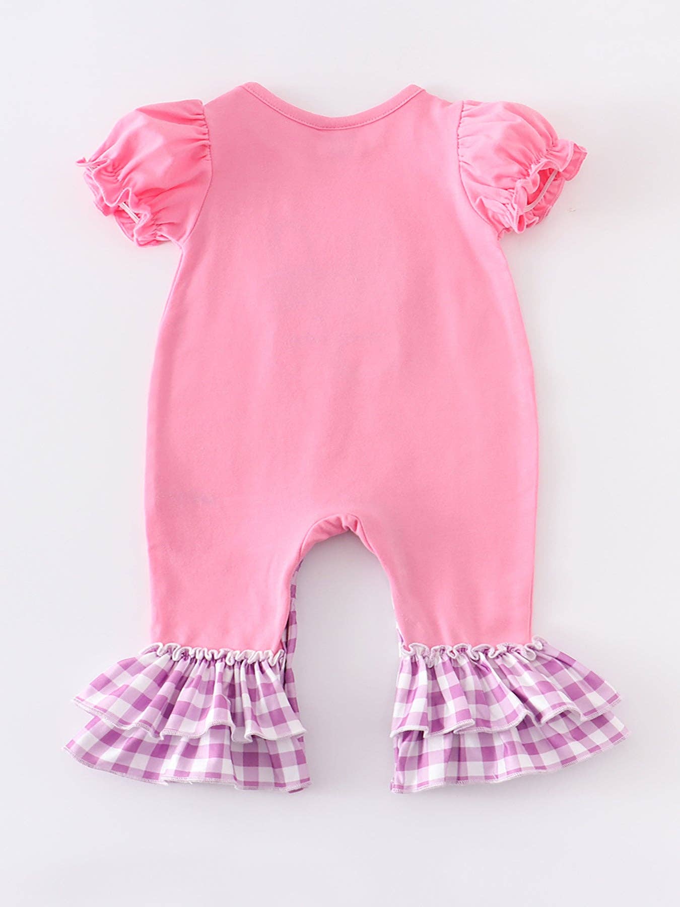 Magenta/Pink plaid rabbit ruffle baby romper: