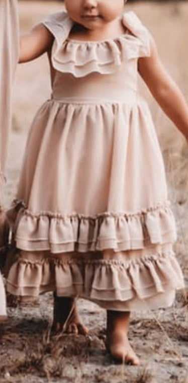 Nellie Ruffle Maxi Dress-Champagne