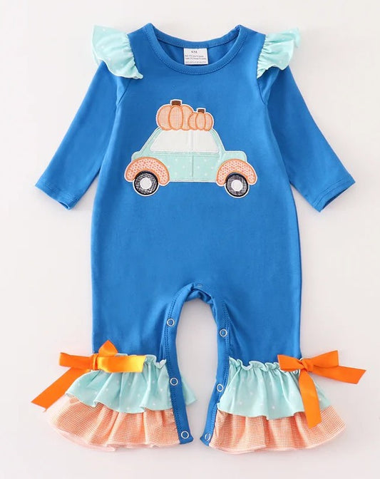 Blue and Orange Pumpkin Car Romper