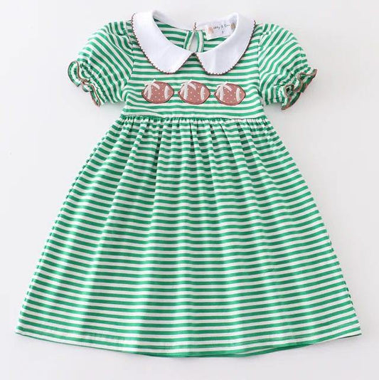 Green Stripe Football Embroidery Dress