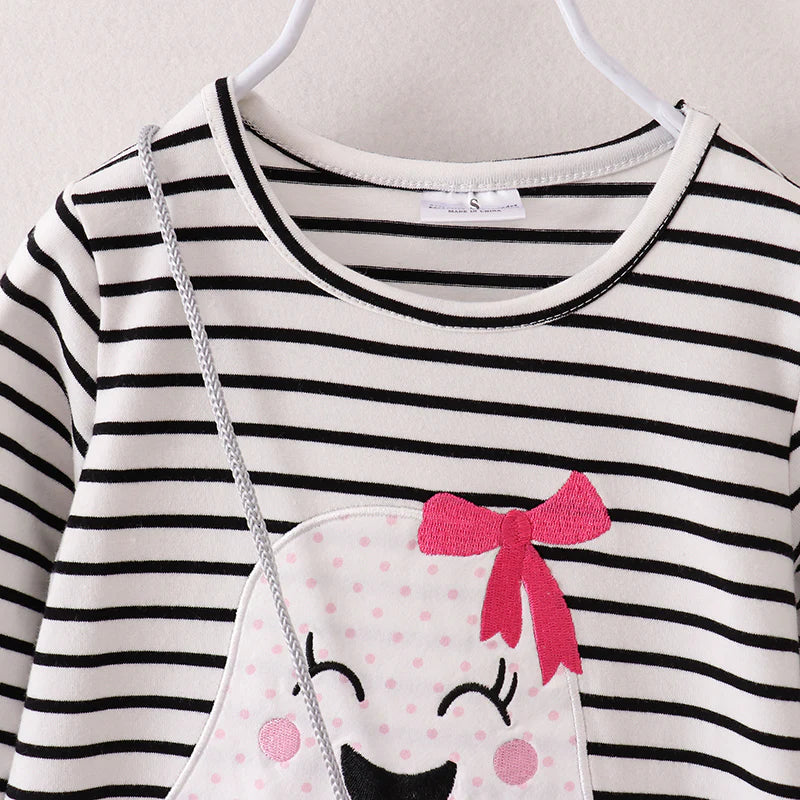 Girls Halloween Ghost Striped Applique Dress with bag and socks