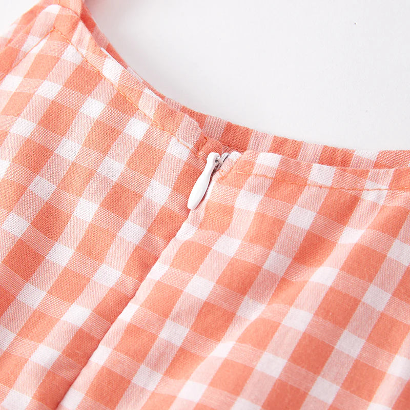 GIRLS SPRING CORAL PLAID COTTON OUTFIT SET