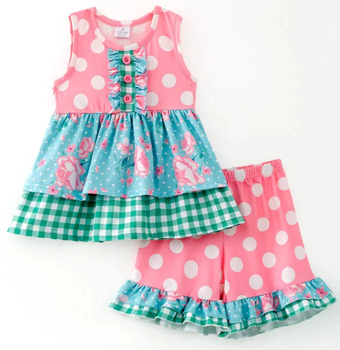 GIRLS SPRING AND SUMMER PINK DOT PRINT OUTFIT SET 4T
