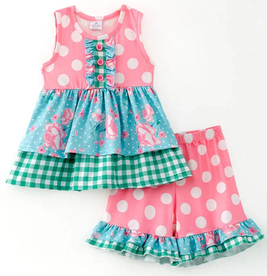 GIRLS SPRING AND SUMMER PINK DOT PRINT OUTFIT SET 4T