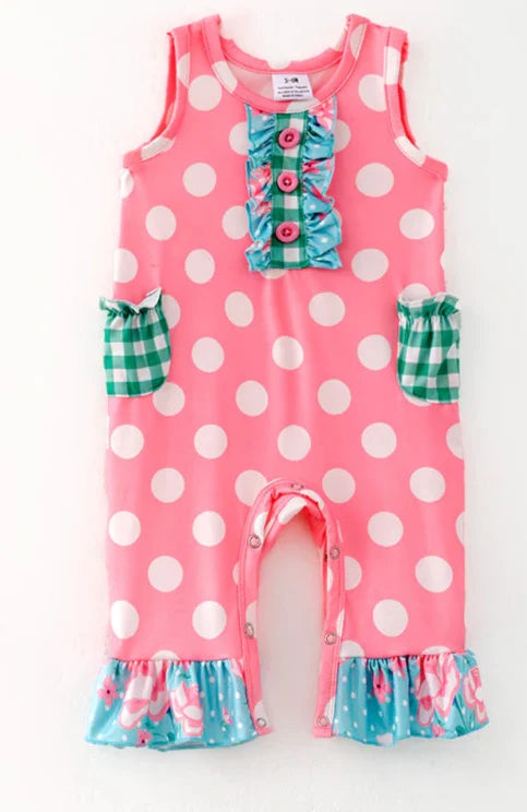 TODDLER GIRLS SPRING AND SUMMER PINK DOT PRINT ROMPER