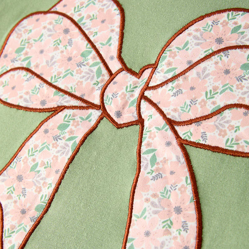 GIRLS FALL BOW APPLIQUE COTTON TOP FLORAL PRINT PANTS SET