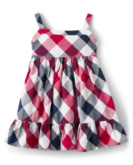 Baby Girl plaid ruffle dress. An American beauty!