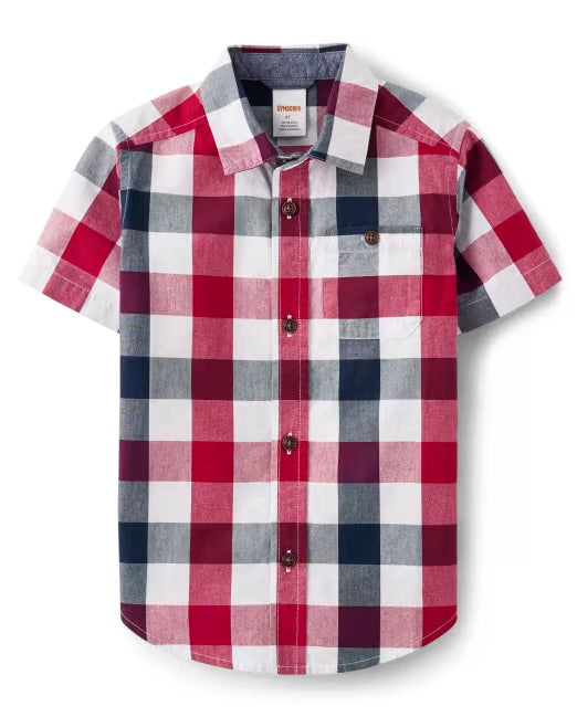 Boys Plaid Poplin Button Up Shirt- American great!
