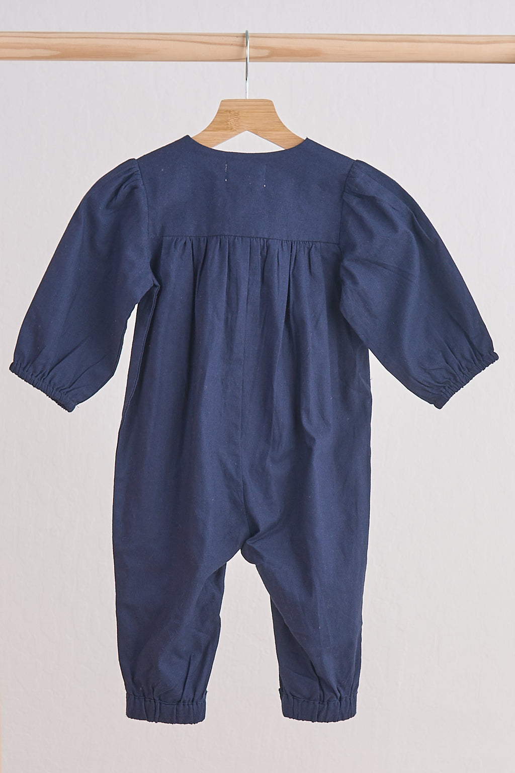 NAVY FLORAL EMBROIDERY LINEN GIRL ROMPER