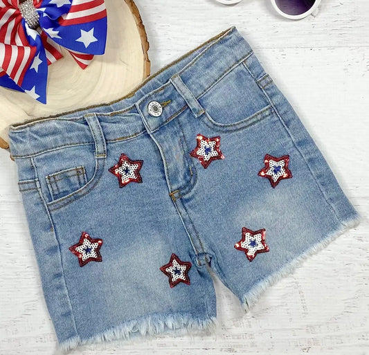 Sequin stars denim shorts
