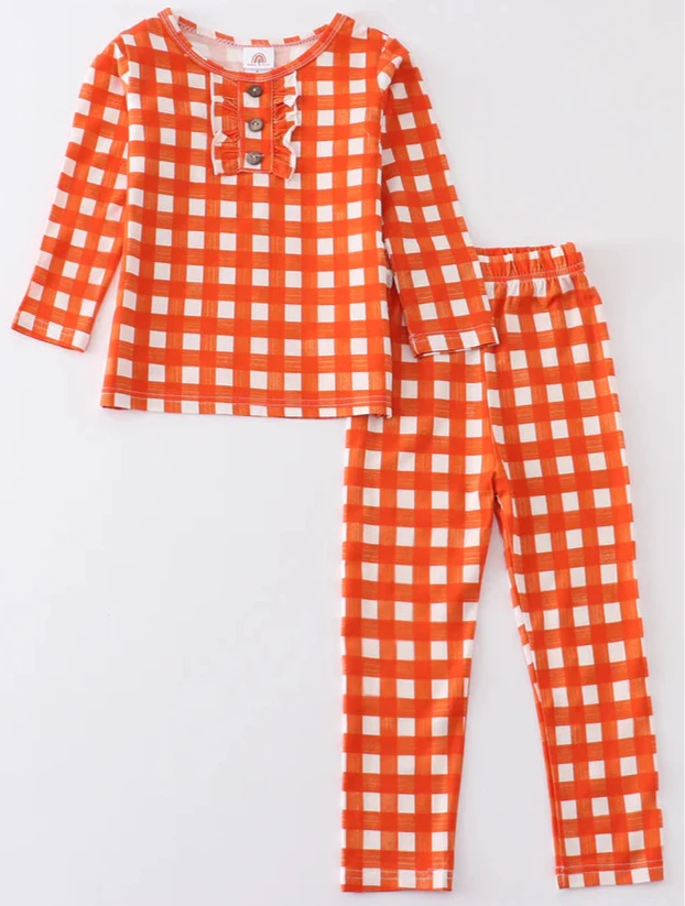 Orange Plaid Bamboo Bamboo Lounge/PJ Girls Set