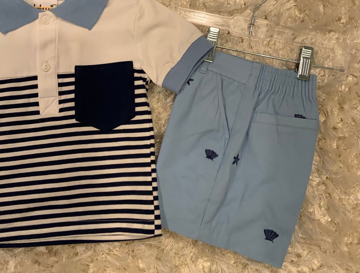 Blue Stripe Polo with Seaside Short Set