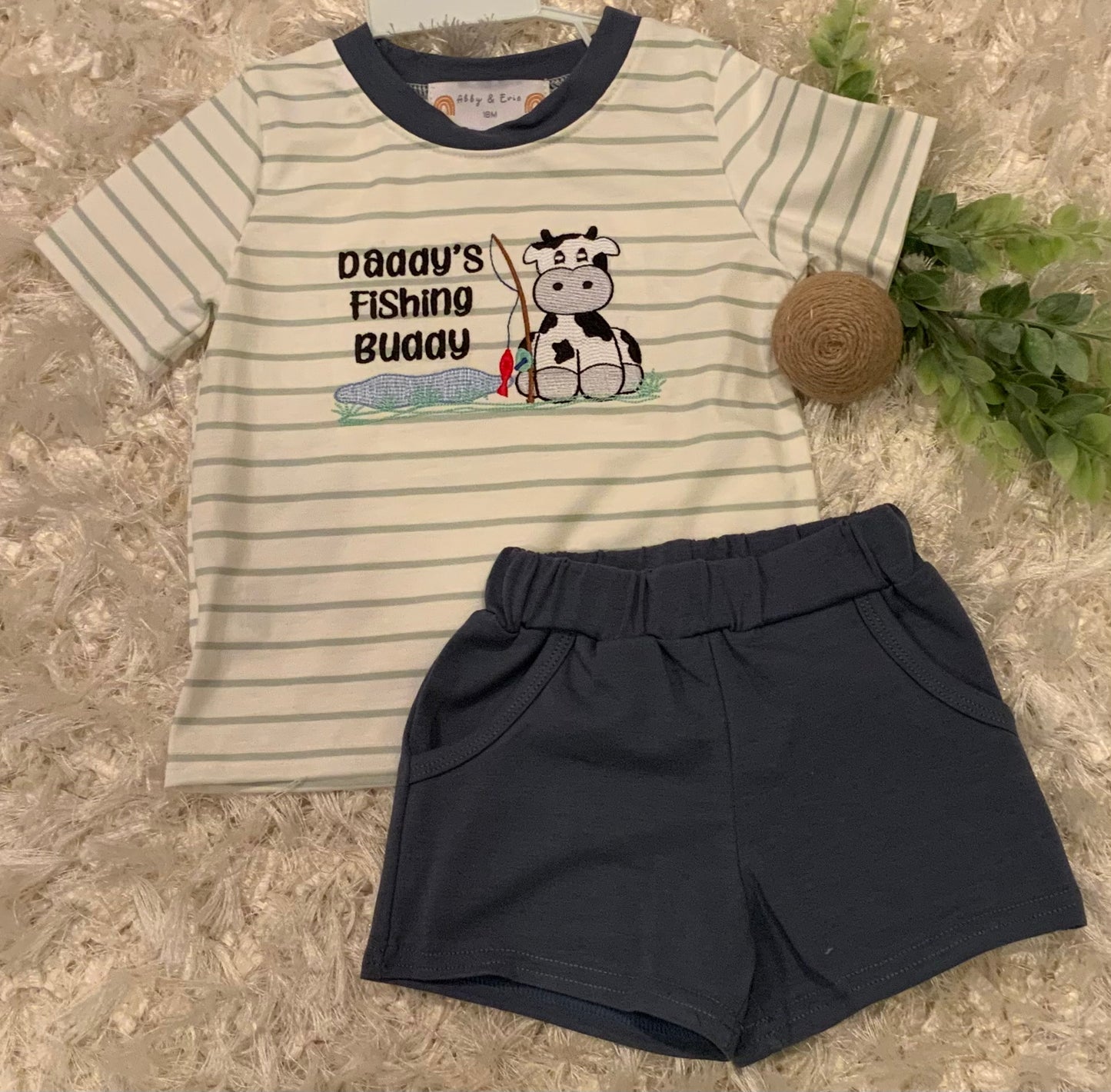 Applique Fishing Bobby T-shirt and Short Set