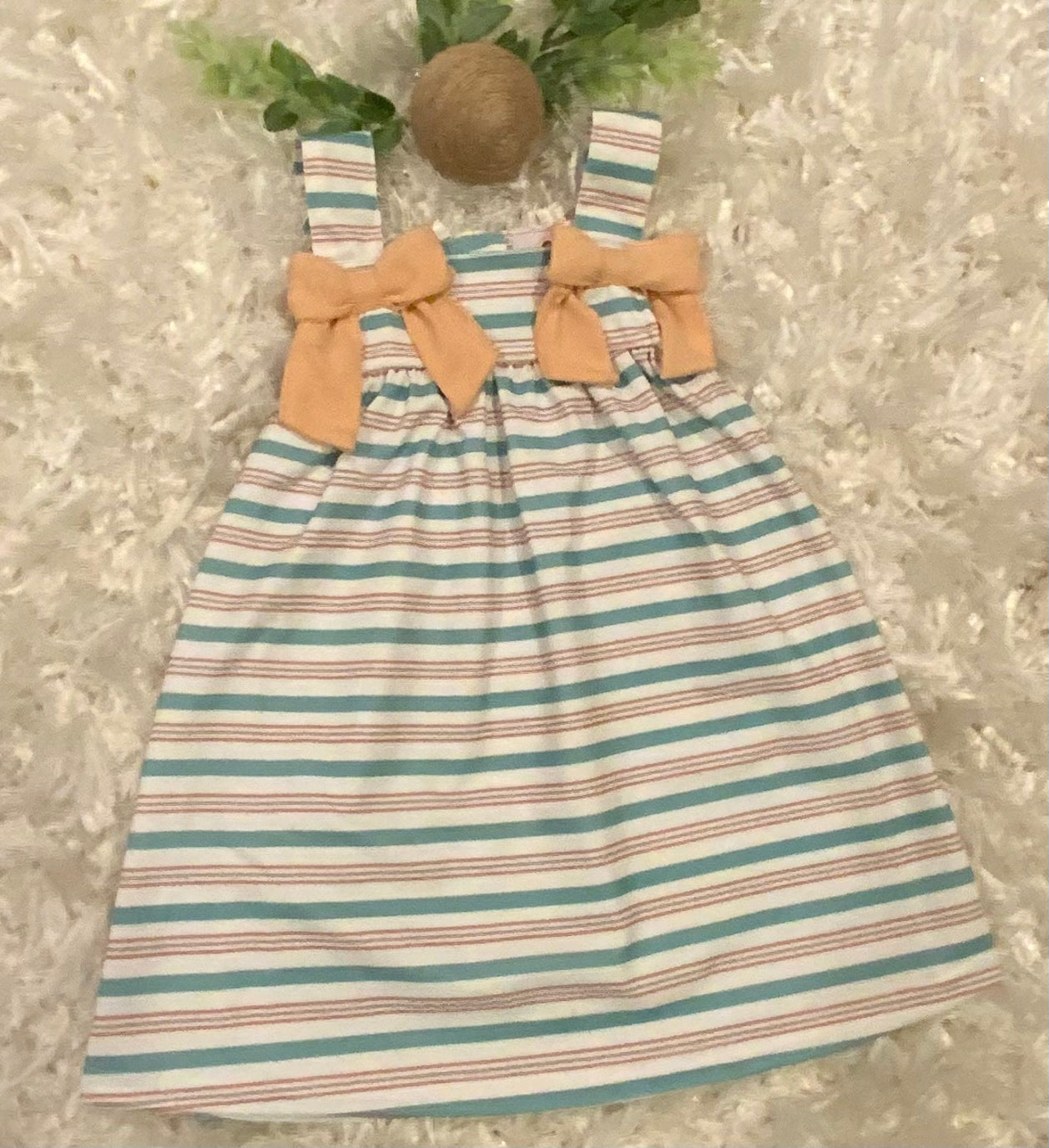 Green Stripe Bow Dress