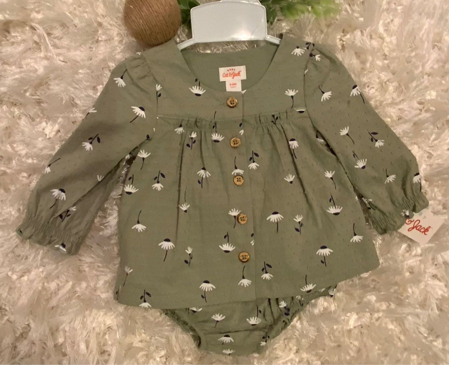 Baby Flower and Sage Green 2 Pc Diaper Set