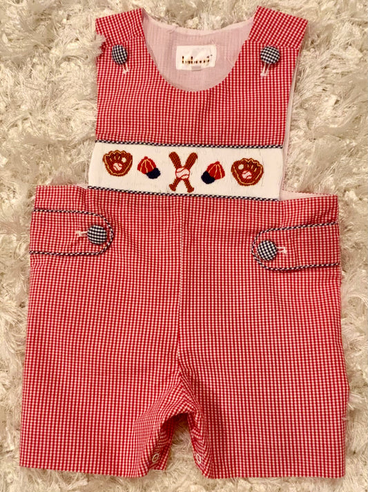 Red Check Smocked Baseball ShortAll