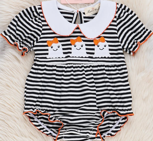 Spooky cute ghost striped romper