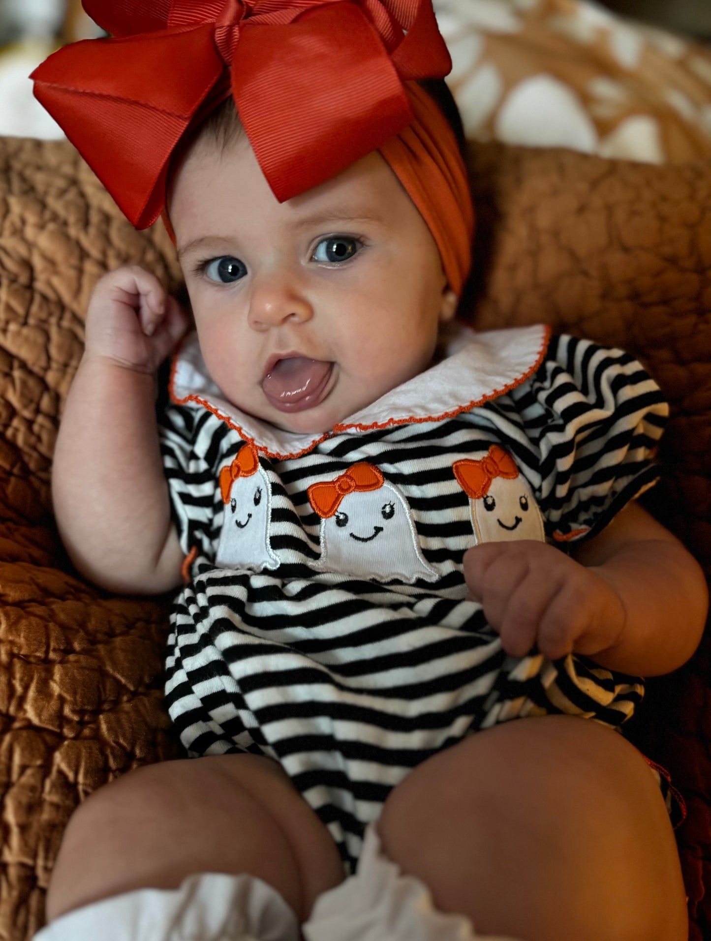 Spooky cute ghost striped romper