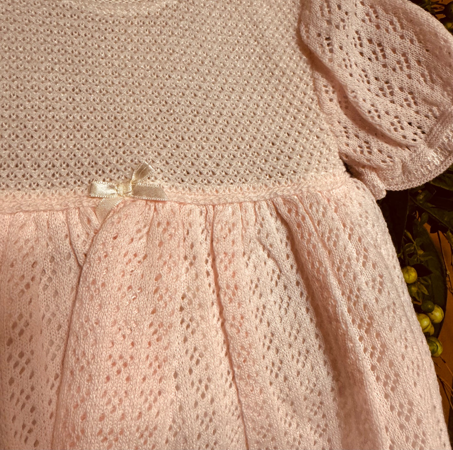 Soft Pink/soft knit/crochet/baby dress 6M