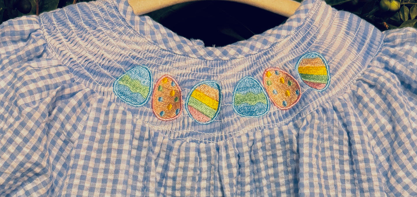 Spring Easter Egg Embroidery Smocking Girls Dress 12-18M