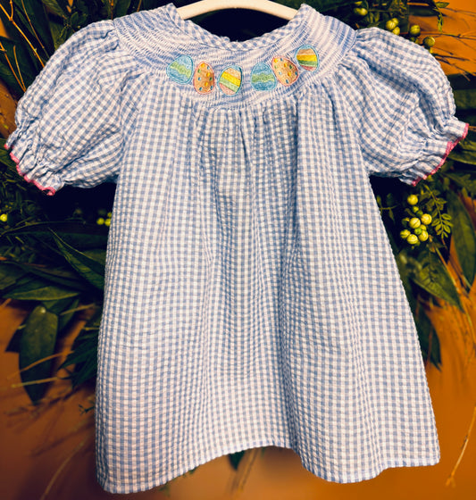 Spring Easter Egg Embroidery Smocking Girls Dress 12-18M