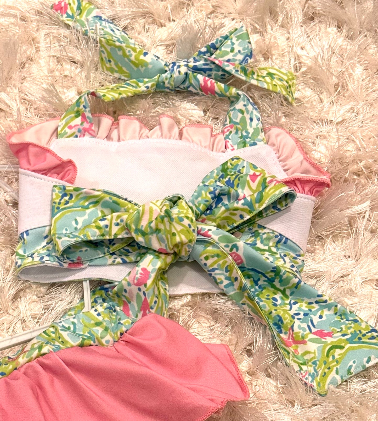 Lily print Turtle embroidery girl 2 piece swimwear
