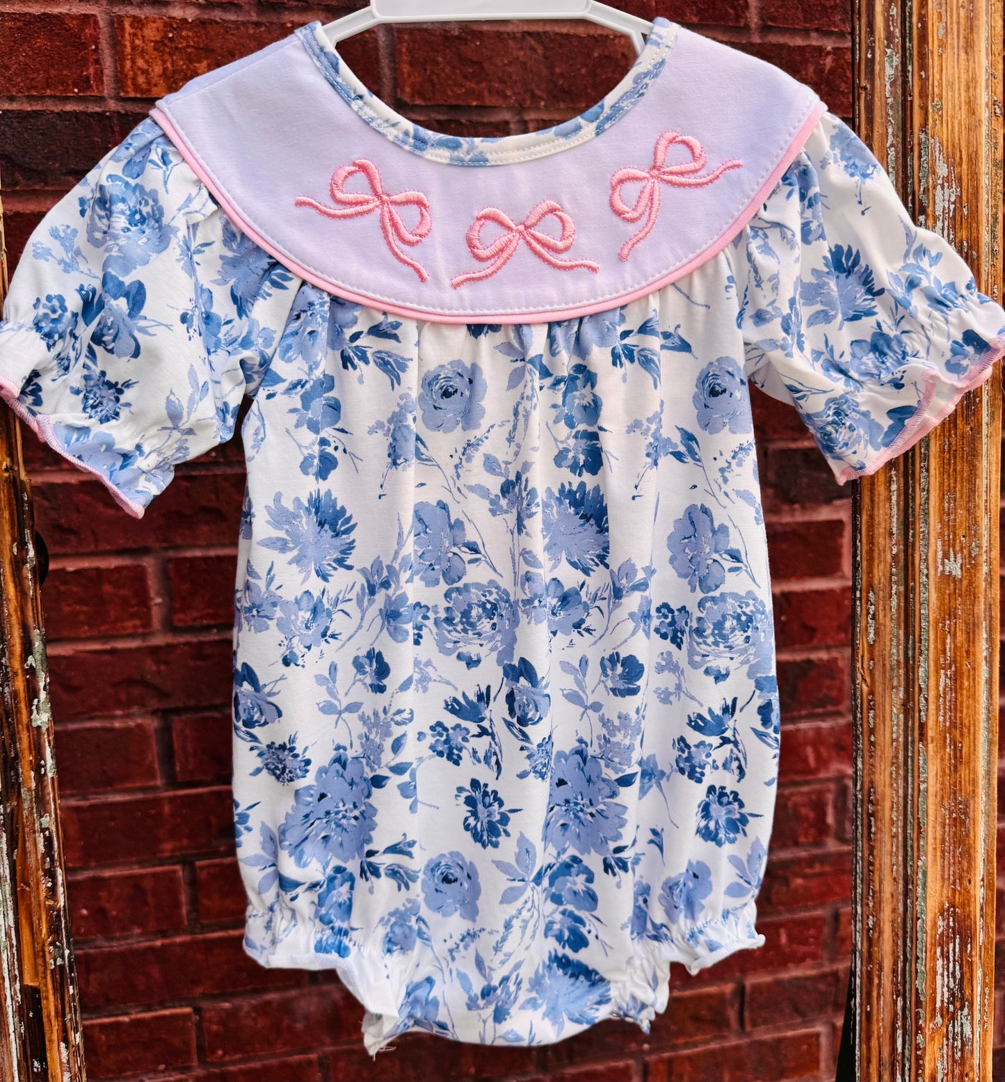 Pink Bow Embroidery Floral Print Girl Bubble