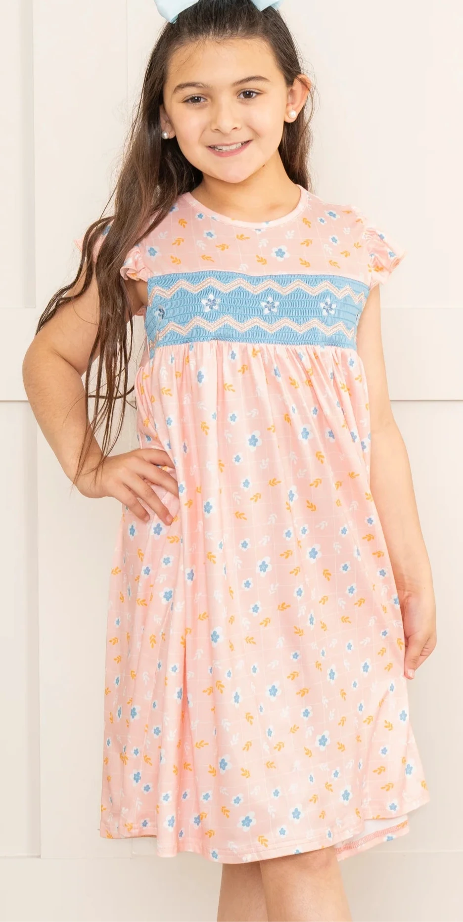 Peachy Blossoms Smocked Ruffle Dress
