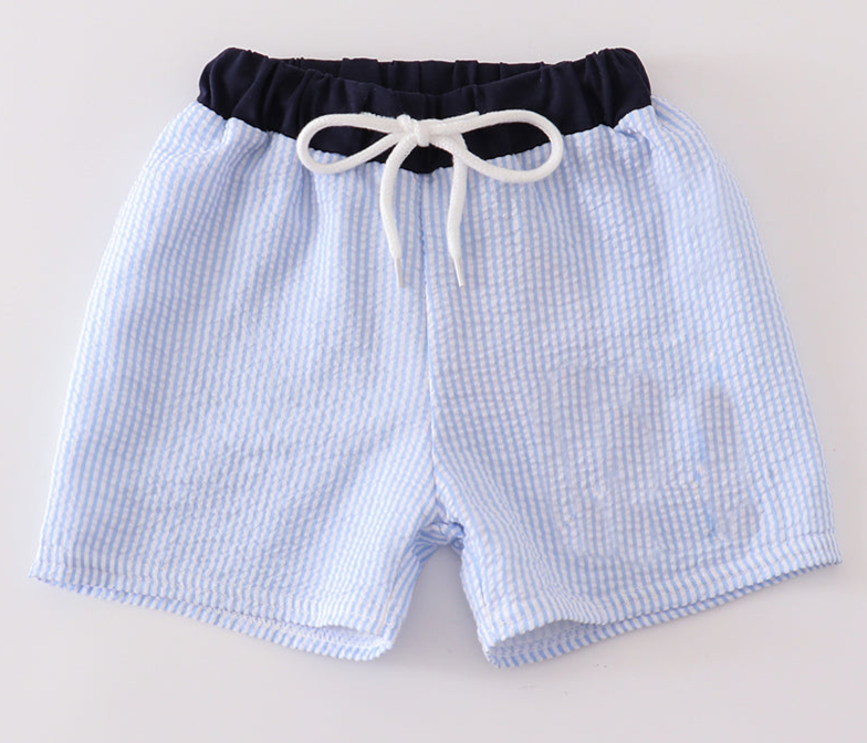 Blue Seersucker Stripe Boy Trunks