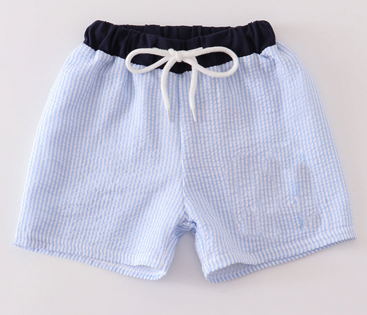Blue Seersucker Stripe Boy Trunks