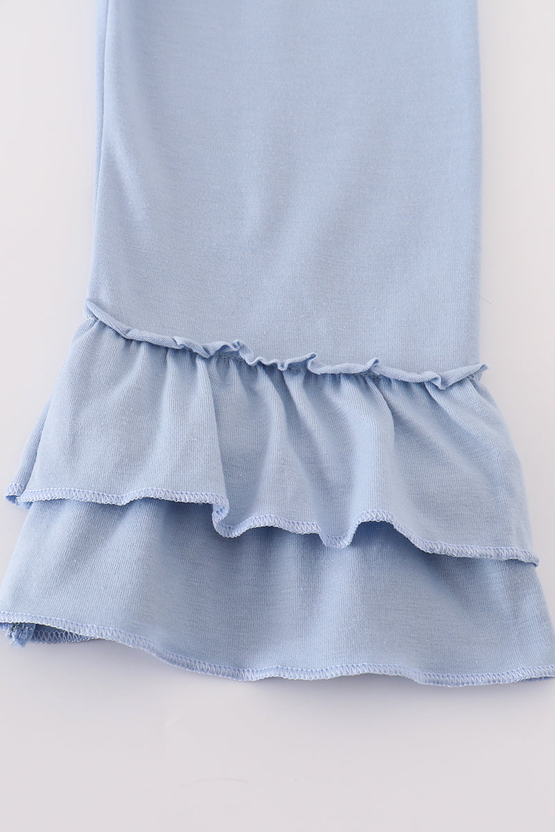 BLUE GINGHAM PUMPKIN EMBROIDERY GIRL SET