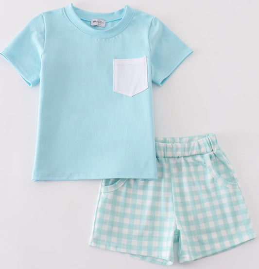 BLUE GINGHAM BOY SHORTS SET