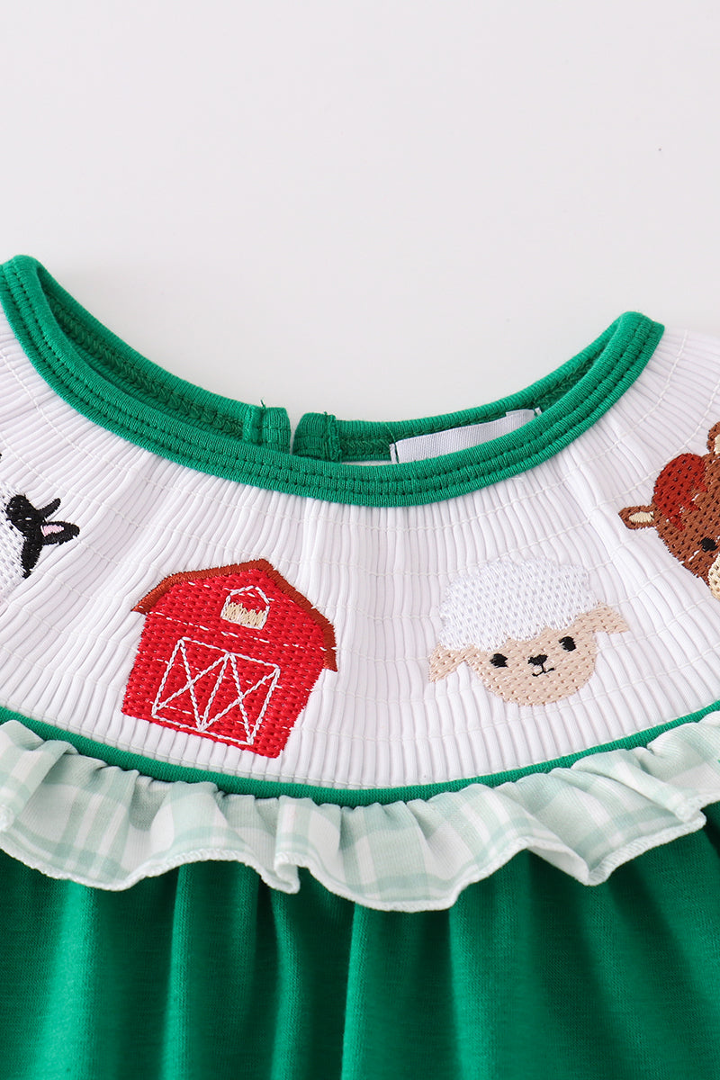 GREEN FARM EMBROIDERY SMOCKED GIRL BLOOMER SET