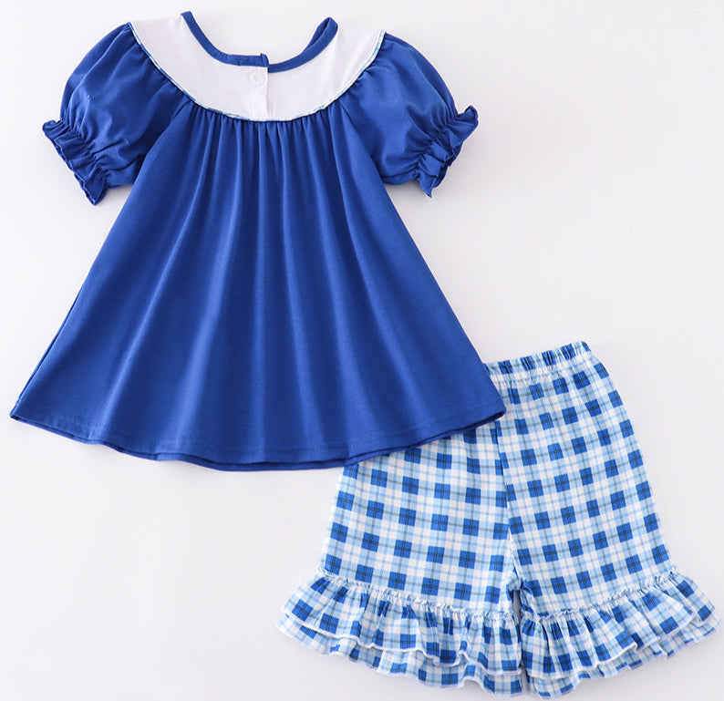 BLUE WILDCATS EMBROIDERY GIRL Short SET