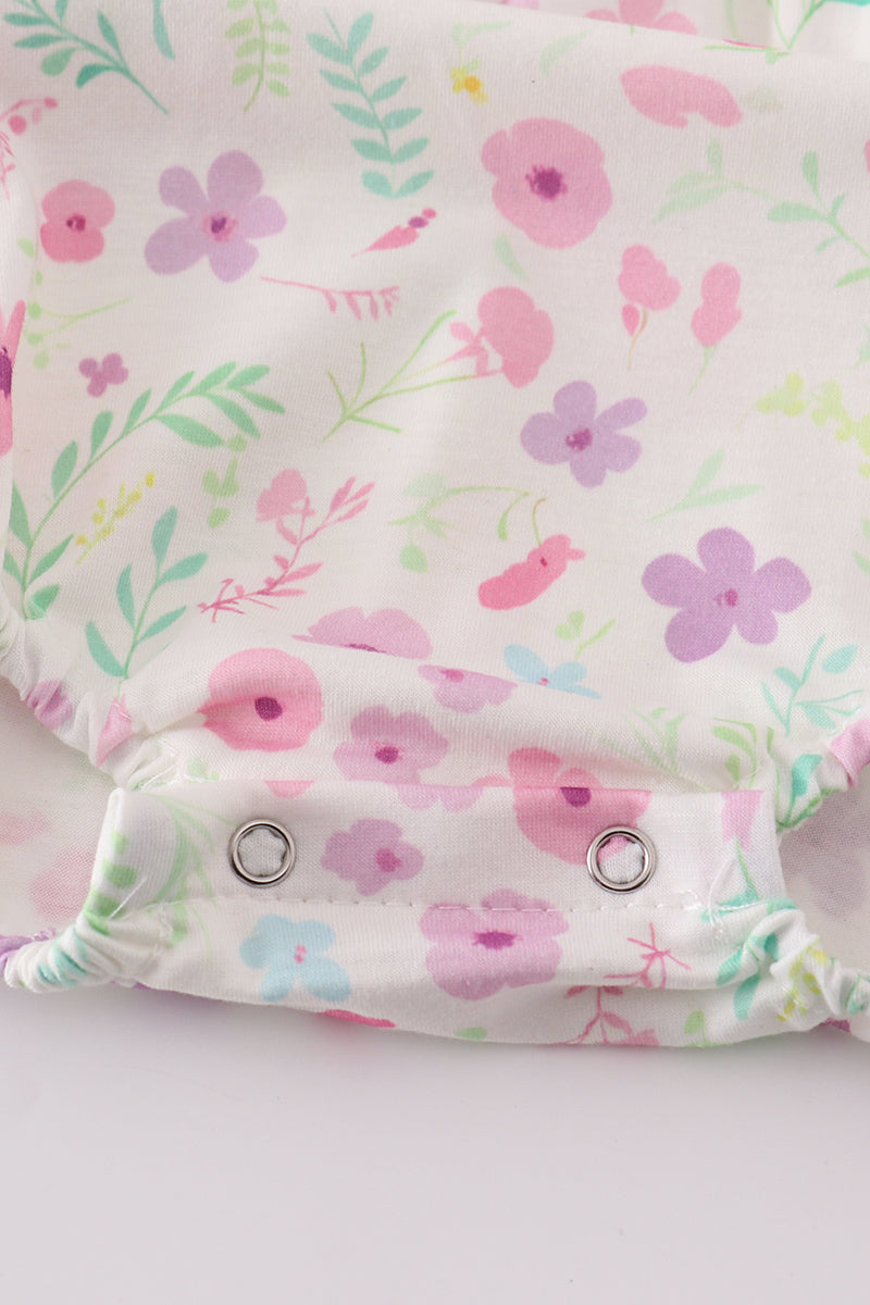 PINK FLORAL MOUSE EMBROIDERY GIRL BUBBLE; Size 2
