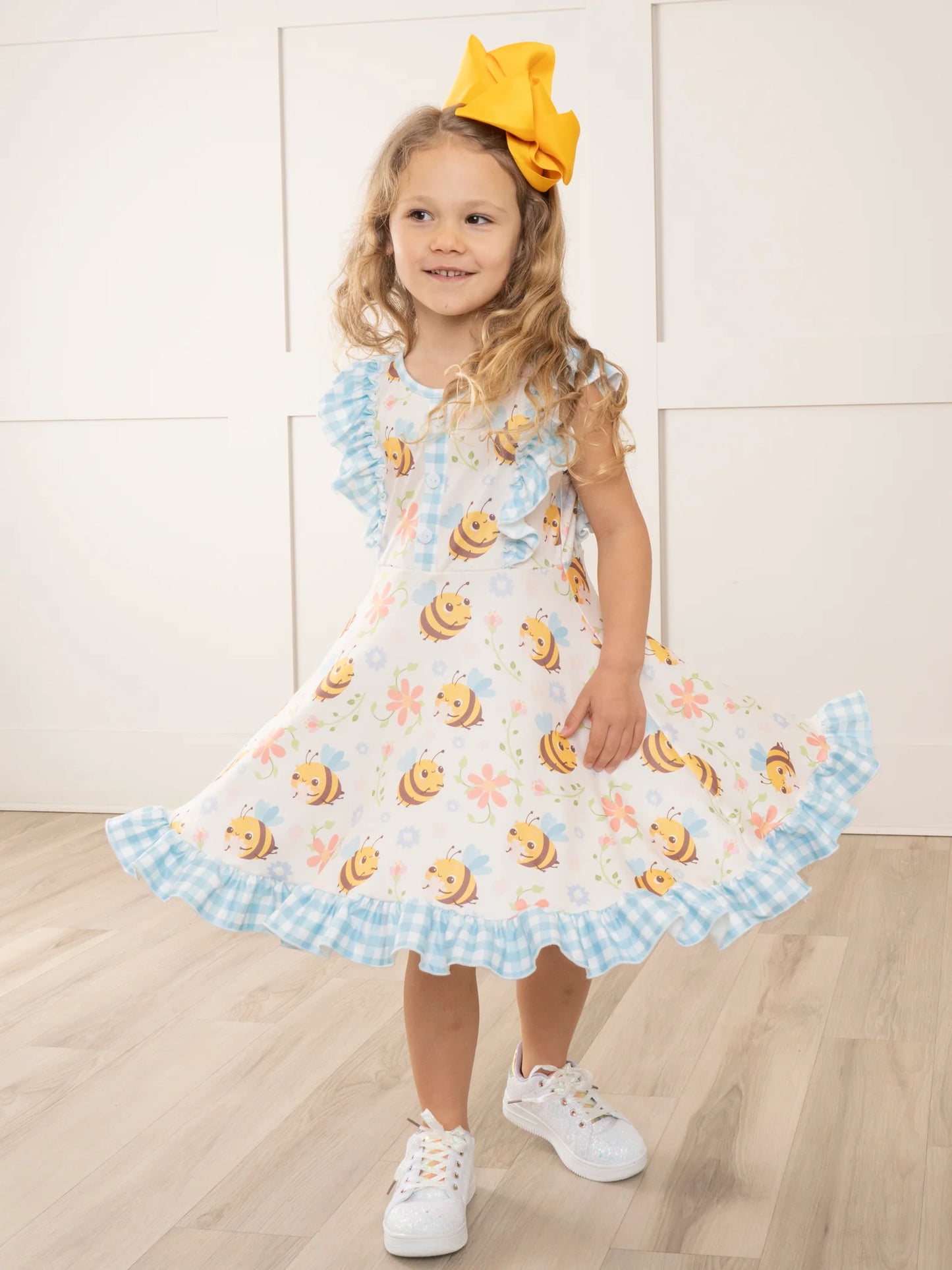 Honey Bee Gingham Ruffle Dress