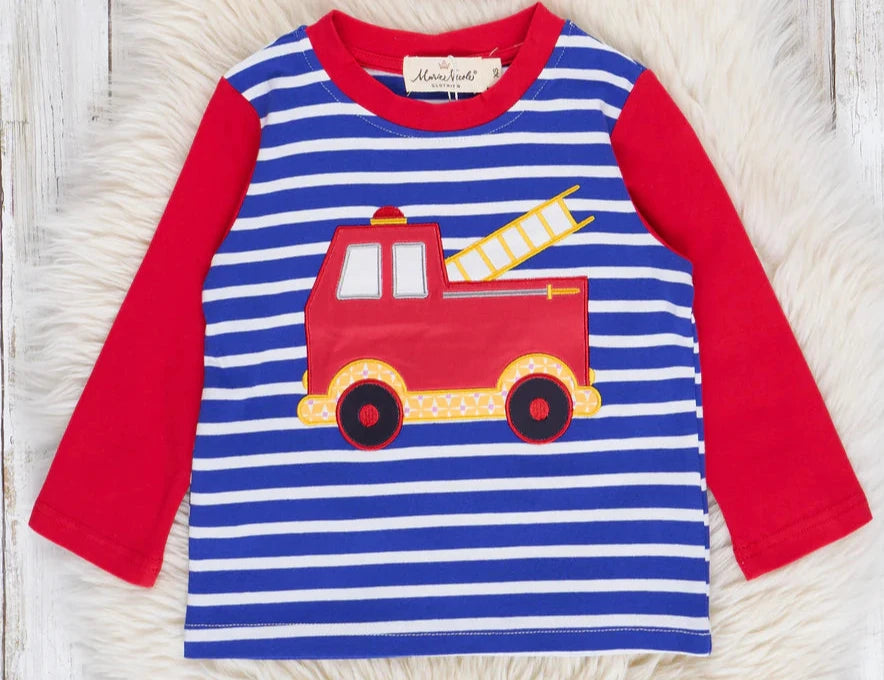 Blue Stripes & Red Fire Engine Shirt