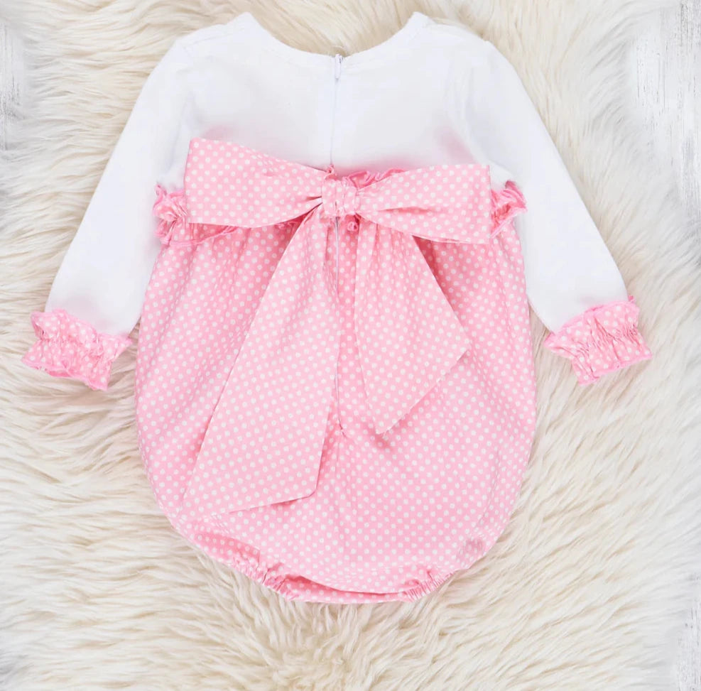 Pink & White Polka Dot Bow Back Bubble: 12-18M