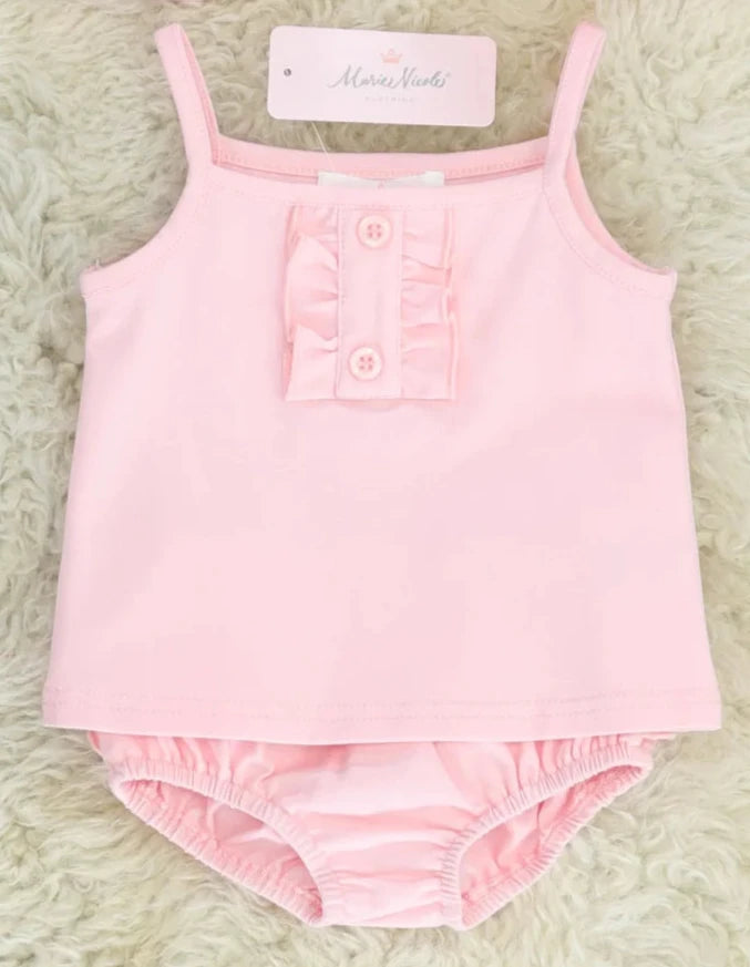 Baby Pink Cotton Ruffle Tank & Bloomers Set