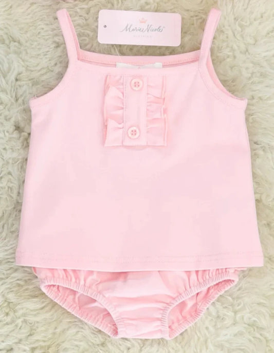 Baby Pink Cotton Ruffle Tank & Bloomers Set
