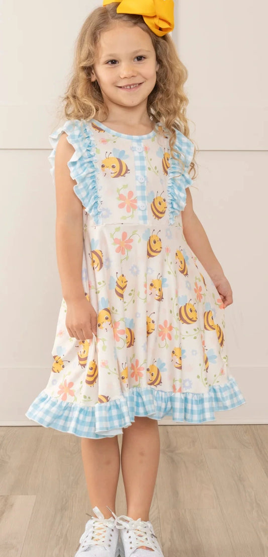 Honey Bee Gingham Ruffle Dress