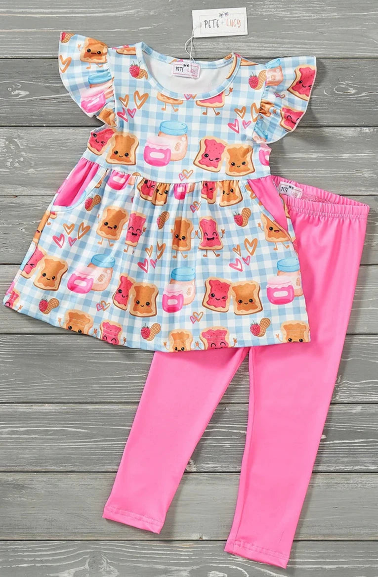 Girls Blue plaid Peanut Butter and Jelly legging set Size 12-18M