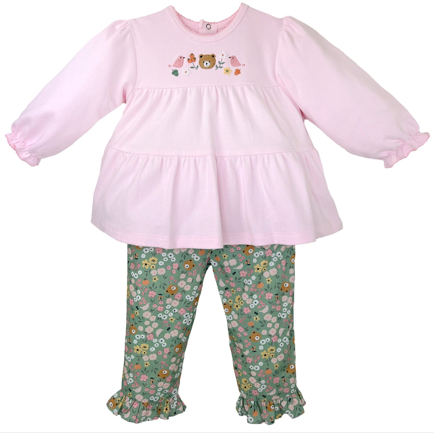 Teddy Bear Floral Embroidered Top and Pant Set-60% OFF
