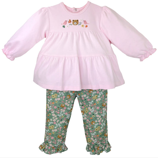 Teddy Bear Floral Embroidered Top and Pant Set-60% OFF