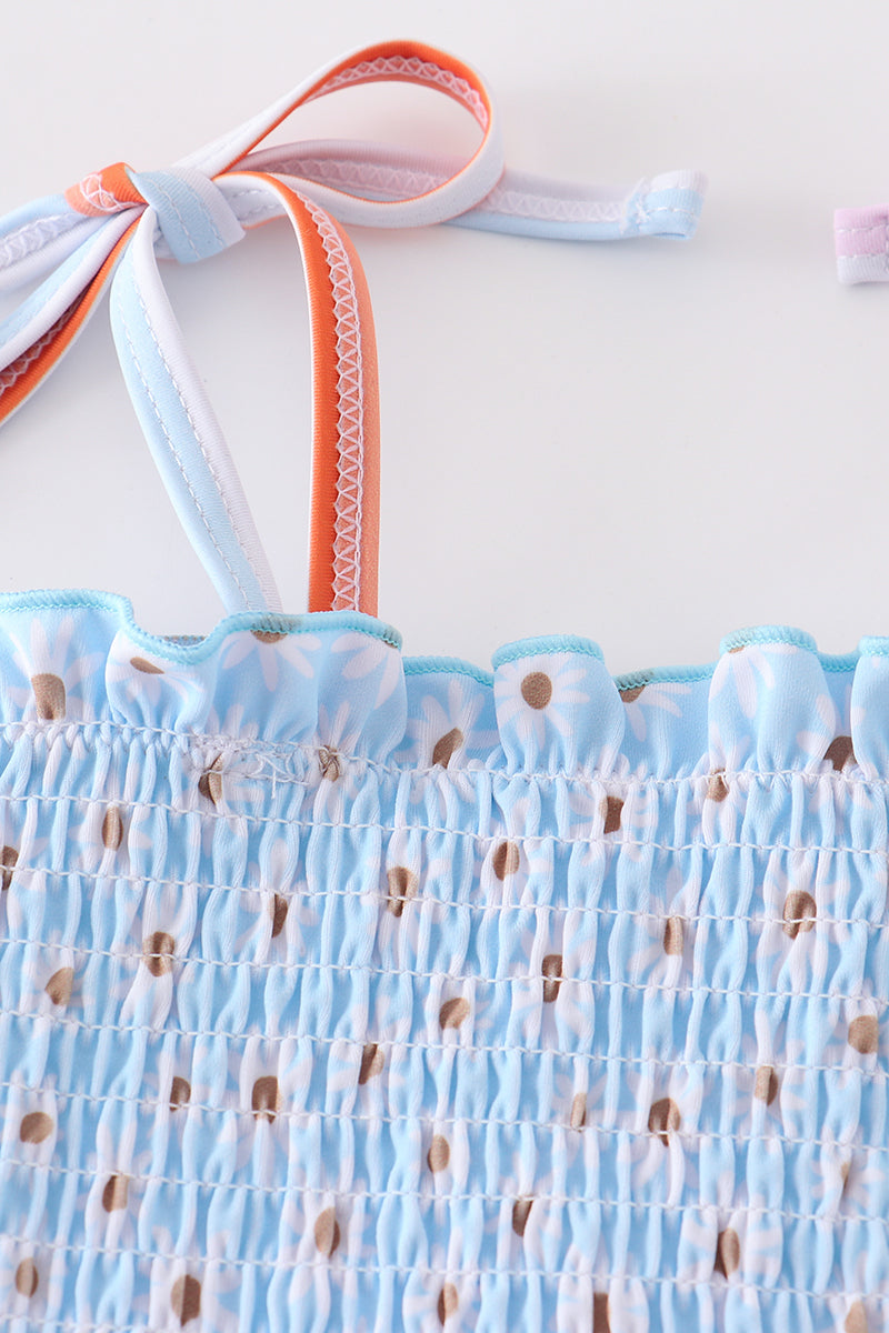 Baby Blue Daisy Smocked 2 Pc Swimsuit Girls